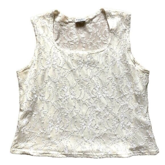 Tops - Vintage Sheer Embroidered Tank Size L White Square Neck